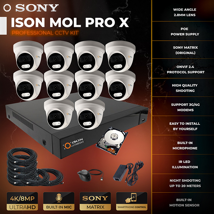 Video surveillance system for 10 cameras ISON MOL-10 XH| ISONCOM