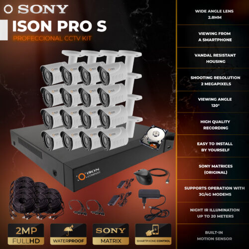 Video surveillance system for 16 cameras 2 megapixels ISON PRO S Premium with hard disk drive