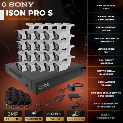 Video surveillance system for 20 cameras ISON PRO S 2 megapixels Perimeter