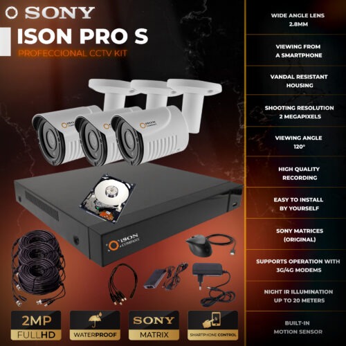 Video surveillance system for 3 cameras 2 megapixels ISON PRO S Dacha F with hard disk 1000GB