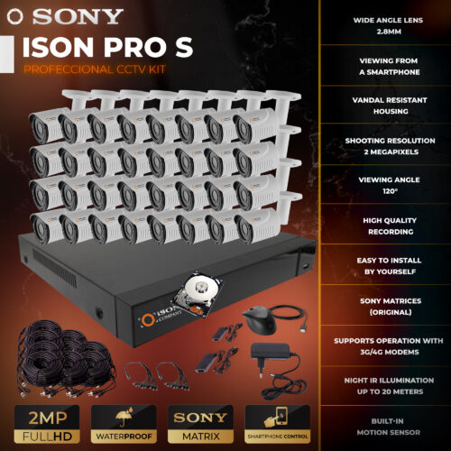 Video surveillance system for 32 cameras ISON PRO S 2 megapixel Perimeter with 6TB hard disk drive