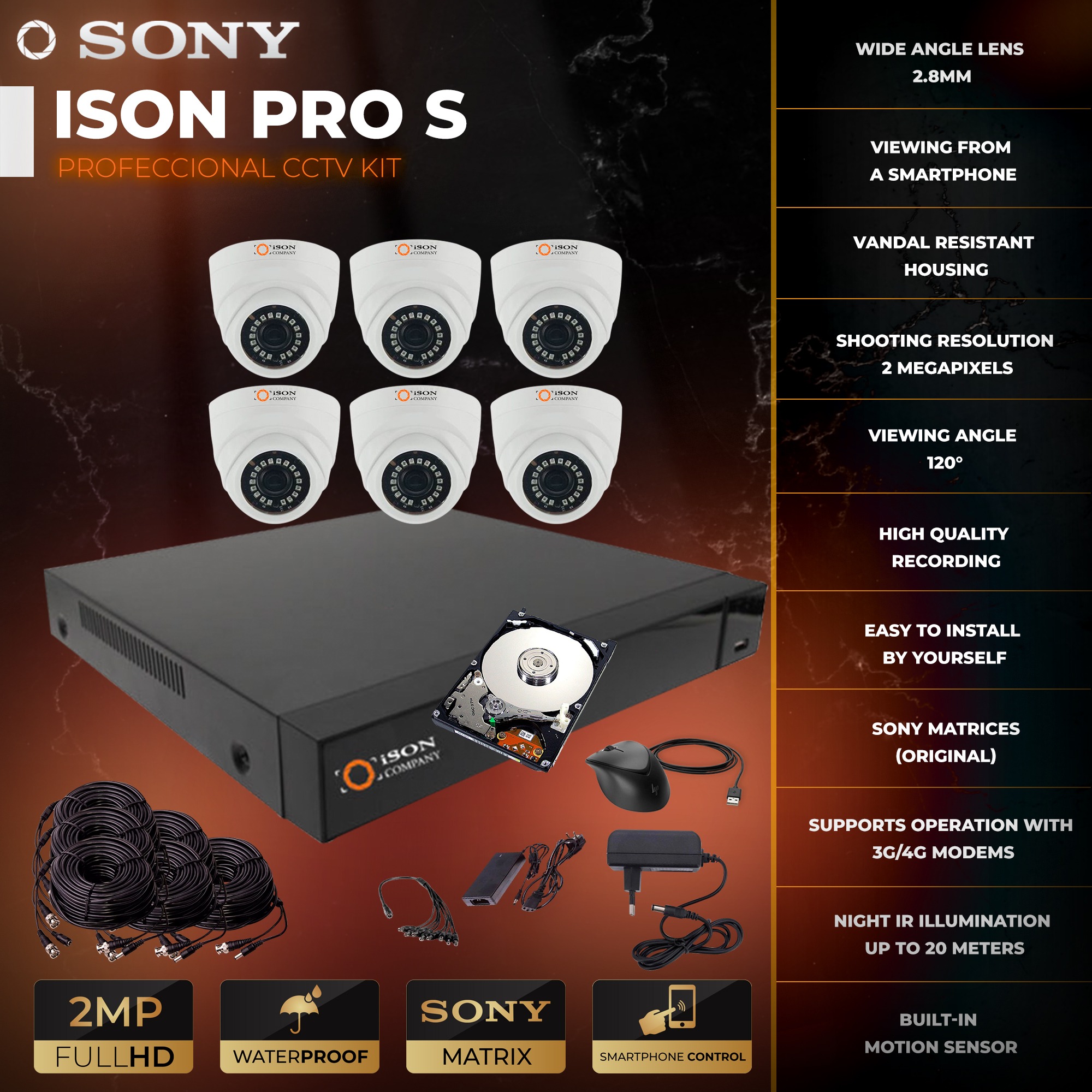 Video surveillance system for 6 cameras ISON PRO SK6HDD | ISONCOM