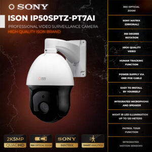 ISON IP50SPTZ-PT7AI Câmara de CCTV IP POE rotativa digital PTZ com zoom de 36x e 5 megapixéis